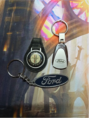 Lot Of 3 Vintage Ford Advertising Key Ring Keychain Leather Fob Ford Racing